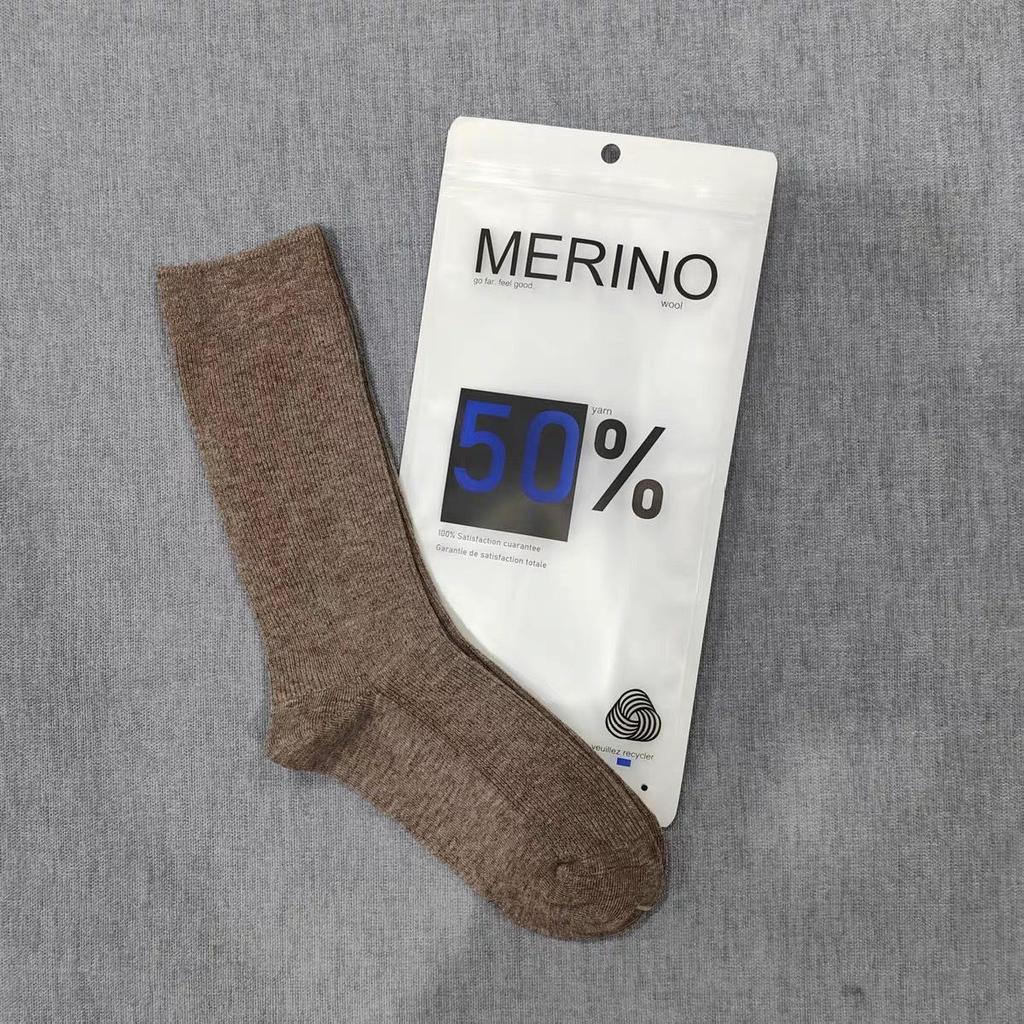 Women's 80% Merino Wool Knee-High Socks, Double-Needle College Style, Slouchy, Warm for Autumn/Winter, Solid Color.