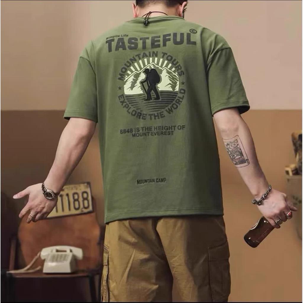 Fake two hundred matching stretch solid color fit wrinkle loose men's short-sleeved fashion short-sleeved top comfortable lightweight T-shirt