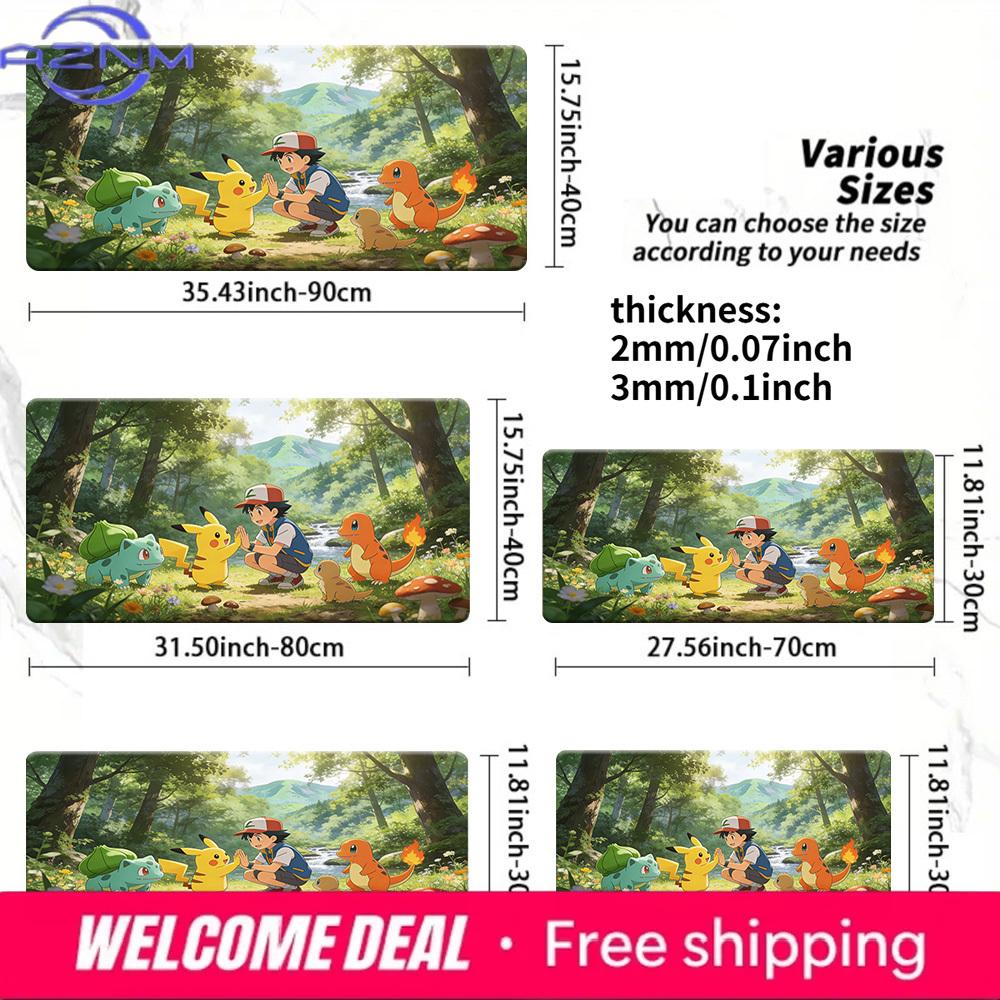 Pokemon Ash Starters Forest Gaming Desk Mat NonSlip Washable Mouse Pad 30x80x0.2cm