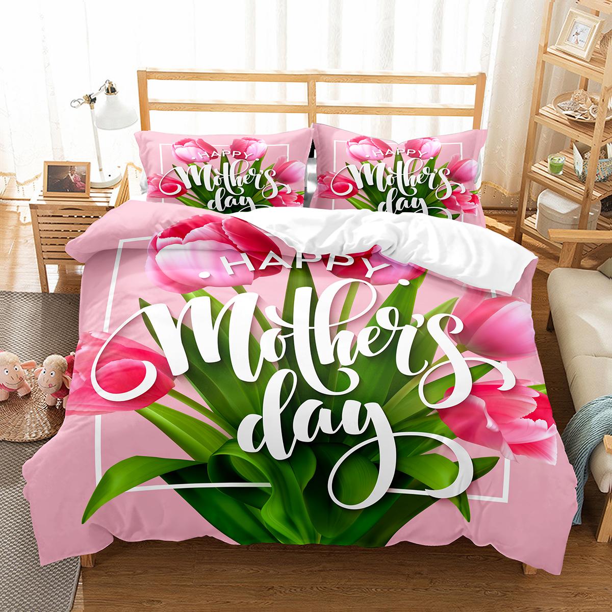 

Романтичний квітковий комплект постільної білизни Happy Women S Day Поліестер 8 Березня Покривало на ковдру Односпальне King Size Подарунок для Мами EU Single(135*200cm)3pcs