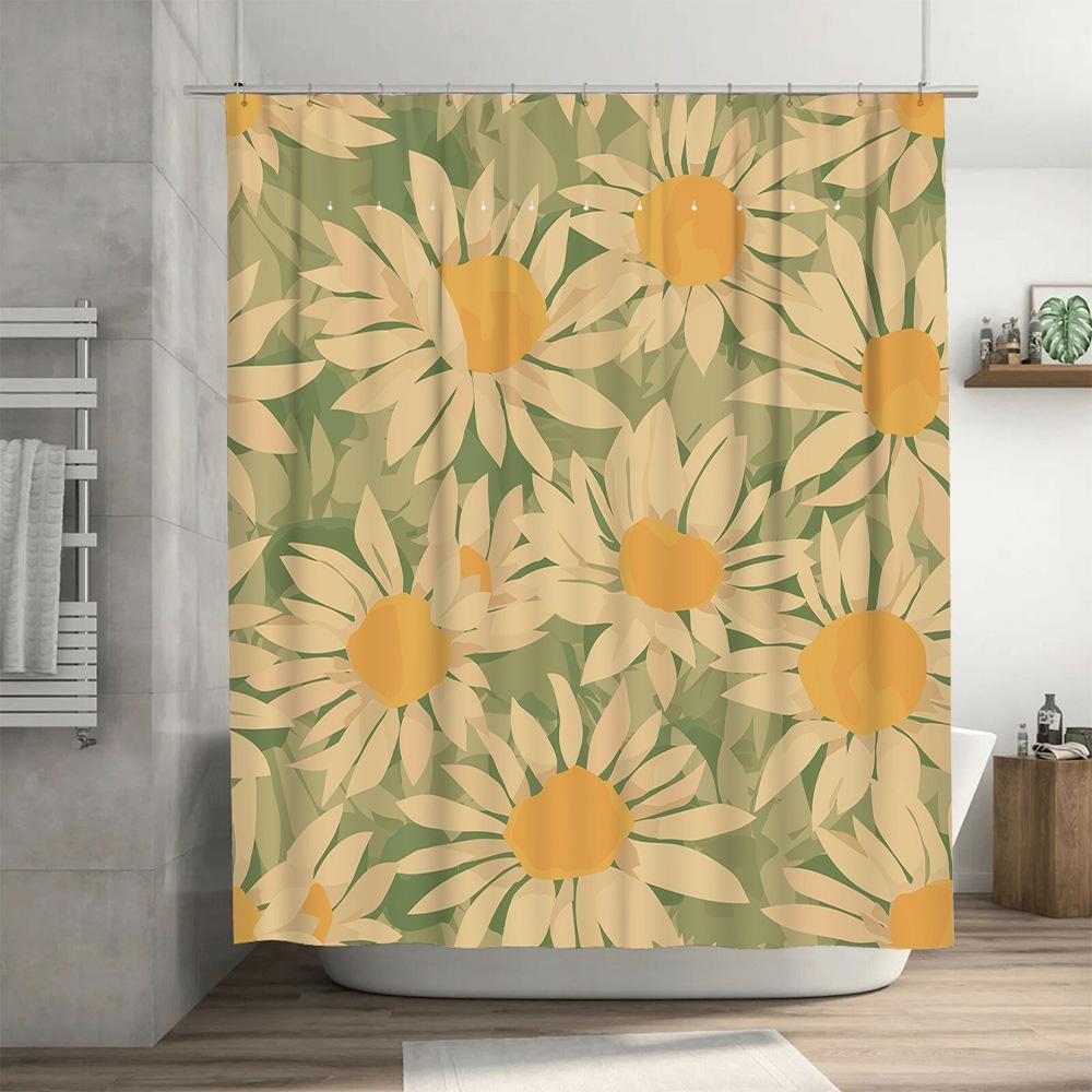 Vintage Floral Shower Curtain with Sunflower Pattern Rustic Decor for Bathroom Customizable Size 150x180cm