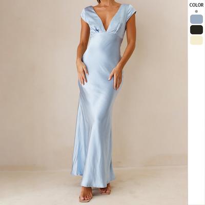 Women's New Sexy Deep V Slim Backless Temperament Dress Women's Medium and Long Skirt