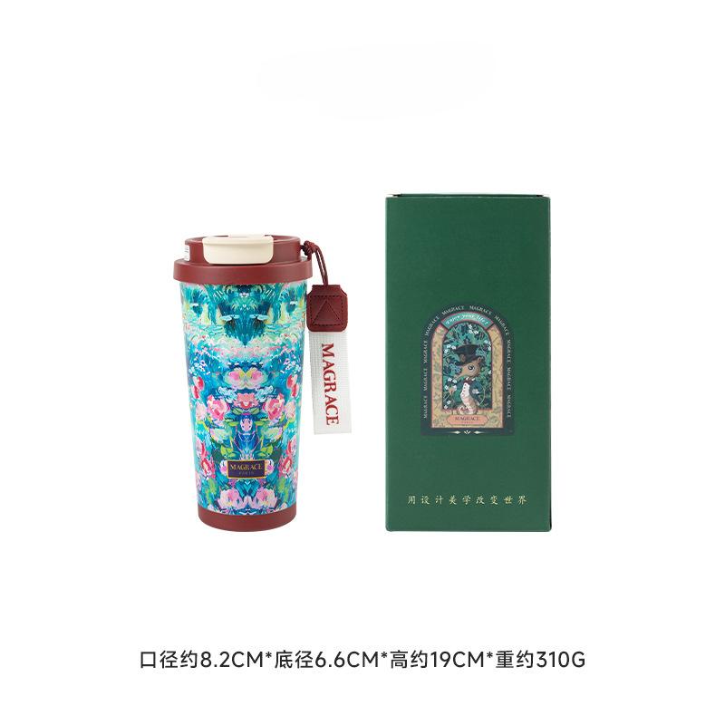 2025 500ML High-end Midsummer Garden Straw Thermos Cup Original Pattern Women's 316 Stainless Steel Water Cup Gift Cup