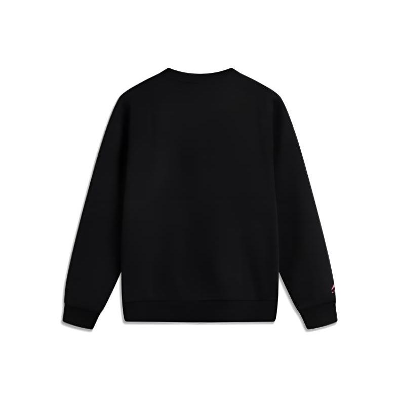 Li Ning Logo Print Trendy Cotton Breathable Loose Fleece Crewneck Sweatshirt Unisex Sweatshirt Black AWDUG03-7