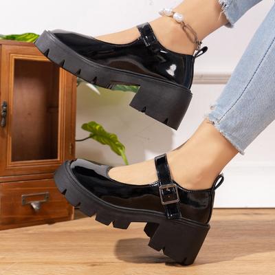 Mode Neue Damenpumps Runde Zehenpartie High Heel Schuhe für Damen Plateau Flache Mary Janes Outdoor Mode Schnallenriemen Blockabsatz Schuhe