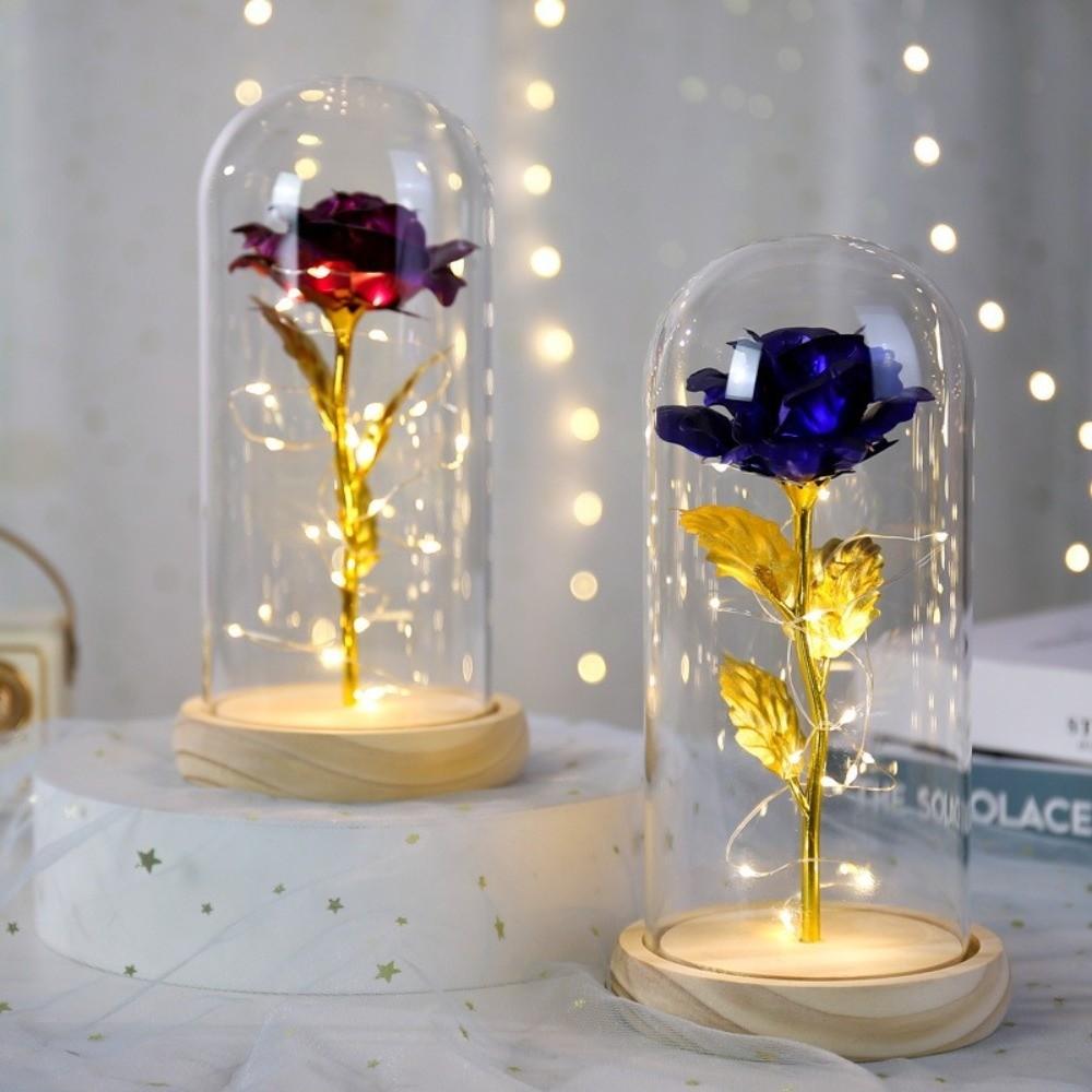 LED Light Preserved Rose Flower Glass Cover Artificial flowers Rose LED Light  Valentine's Day