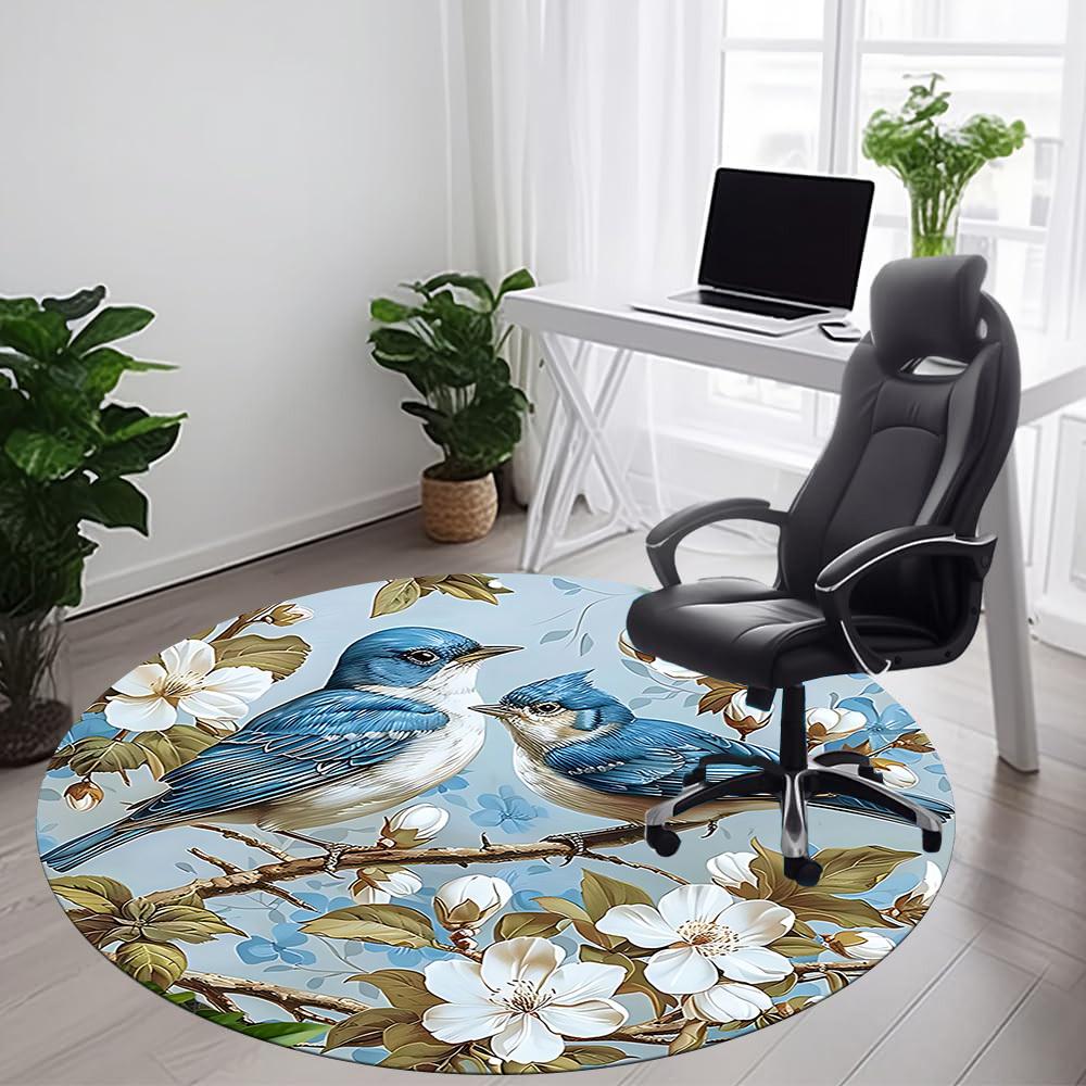 1PC Birds Blossoms Office Round Area Rug, Mat Suitable For Office, Under Office Chairs Bedroom Living Room Home Decor, Room Deco