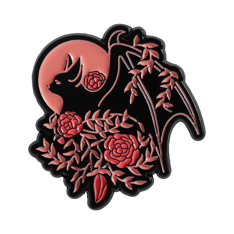 Floral Bat Enamel Pins Custom Ghost Shadow Brooches Lapel Badges Clothes Gothic Animal Jewelry Gift for Friends