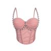 Pearl Pleated Fishbone Corset Mesh Underwire Strap Top Sexy Slim Fit Bustier Women