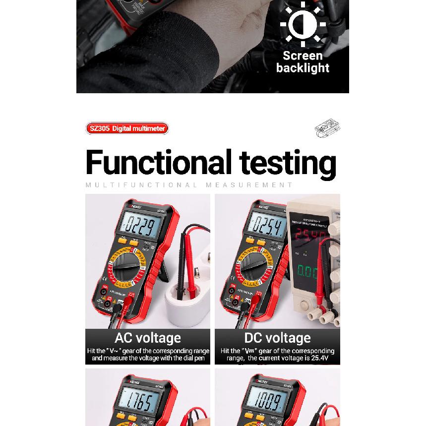ANENG SZ305 Multimeter Professional Capacitor Tester with 1999 Count AC/DC Voltmeter Current Resistance Ohm Intelligent Testing