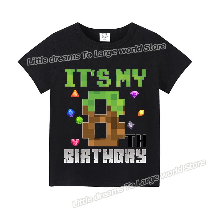 Miner Crafting Number T-shirt Pixels 1-9 Birthday Party Supplies Short Sleeve Tee Boys Girls Summer Clothing Simple Base Tshirt