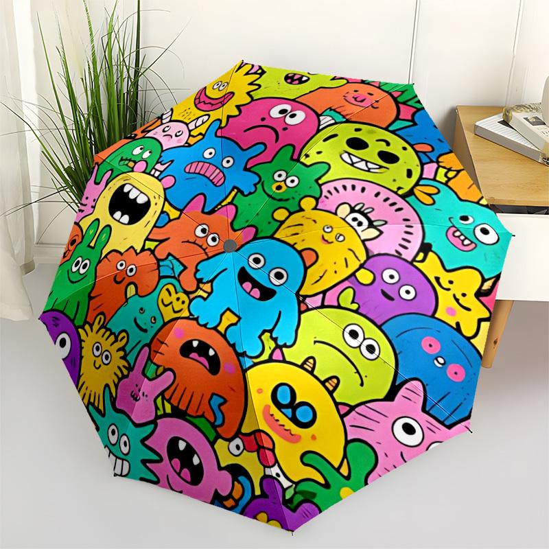 1pc Colorful Monsters Automatic Open/Close Umbrella, Compact Travel Umbrella, 8-Rib Sturdy Frame - Ideal Gift for Friends Yy251118067