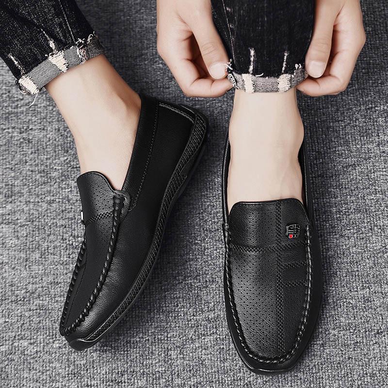 Sommar nya herr Doudou skor ihåliga och andningsbara stansade en pedal lediga läderskor bekväma loafers trendiga lata skor