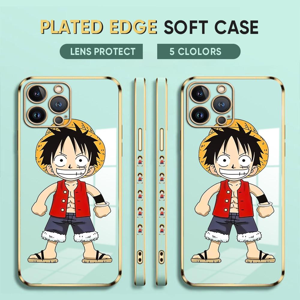 Kreslený obal na telefon Luffy Plating pro iPhone 11 13 15 Samsung Galaxy A52 Xiaomi Redmi 12C Note 10 Pro Oneplus měkký obal na smartphone