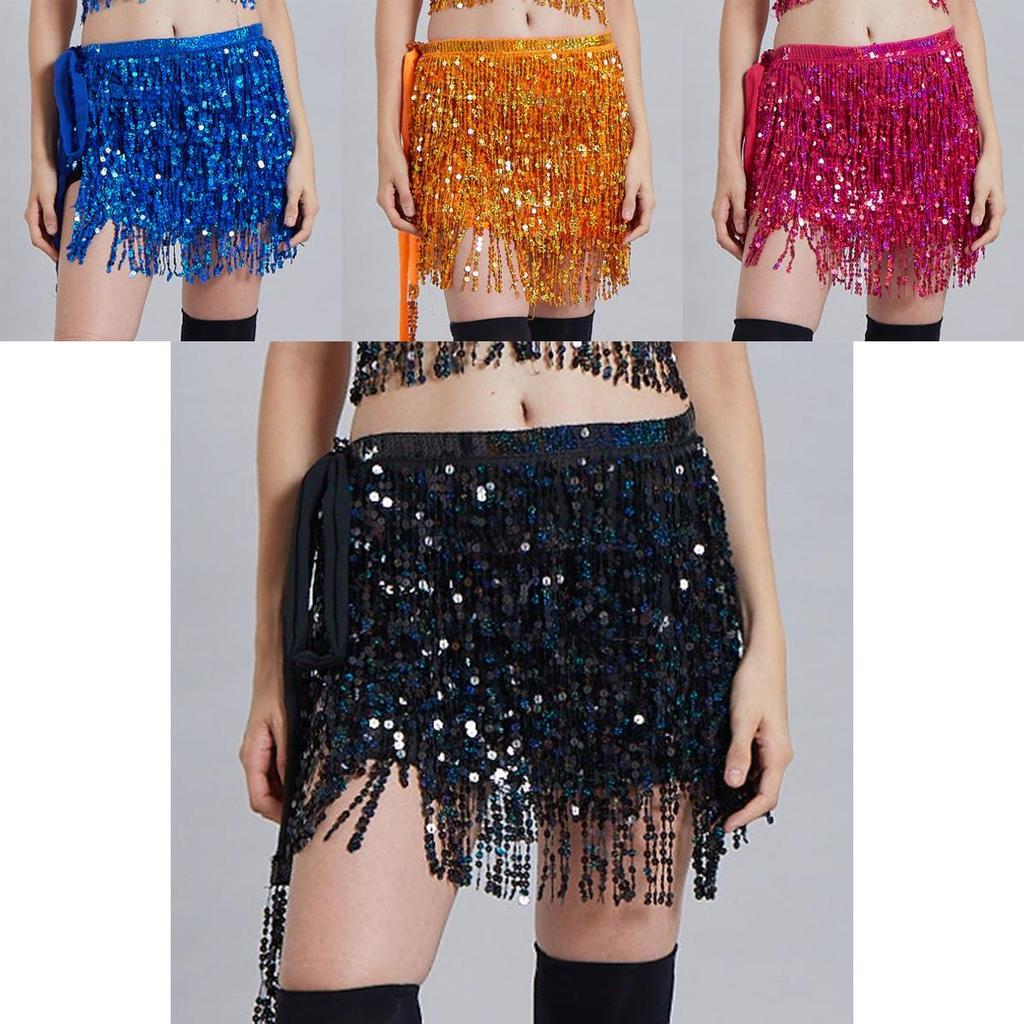 Sequin Tassel Fringe Skirt Belly Dance Costume Hip Scarf Wrap Shimmering And Elegant