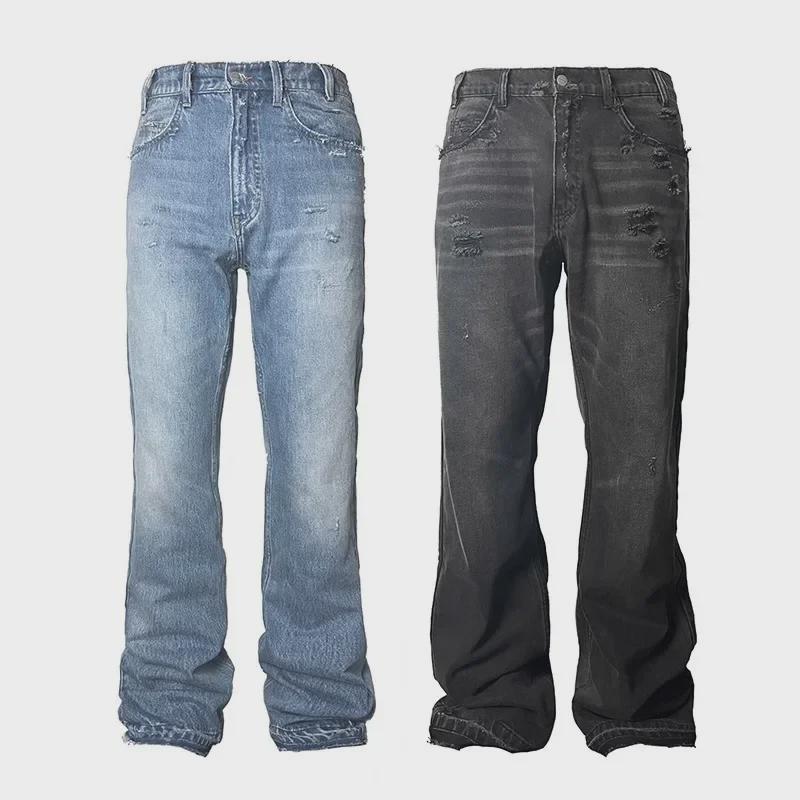 Men's Summer Thin American High Street Style Washed Hole Casual Jeans - Trendy, Loose, Straight Fit