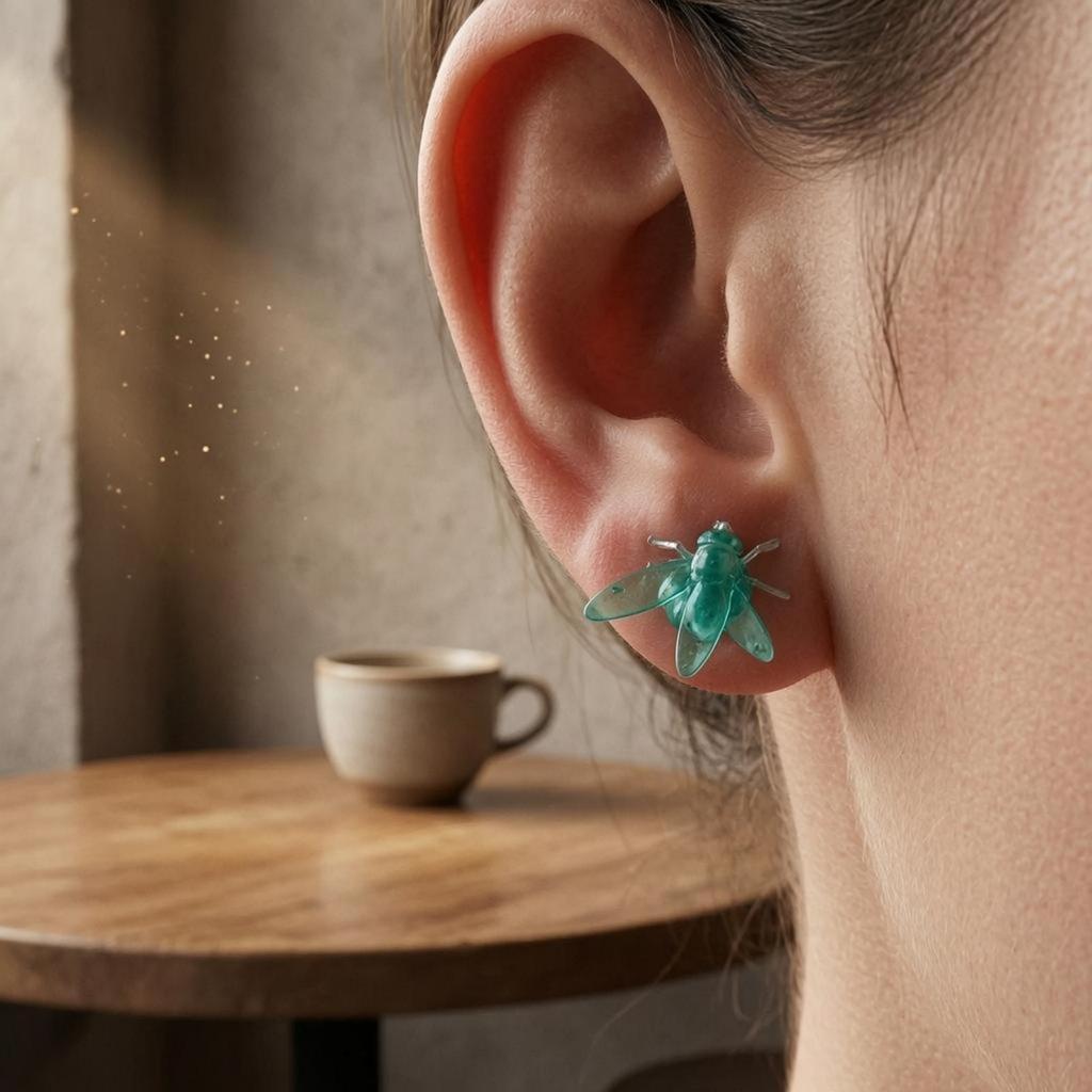 6xFly Stud Earrings Translucent FlyshapedShaped Detailed Ear Black