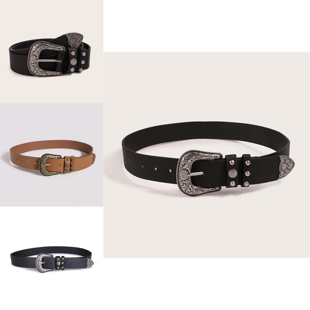 Retro Art Deco Womens Faux Leather Belt With Metal Buckle For Summer