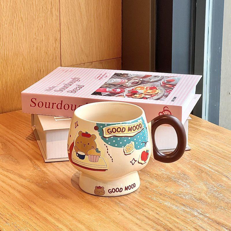 Cana Ceramică Drăguță Ursuleț Unt cu Capac Linguriță pentru Fete Cadou de Ziua de Naștere Suvenir Cană de Cafea pentru Micul Dejun