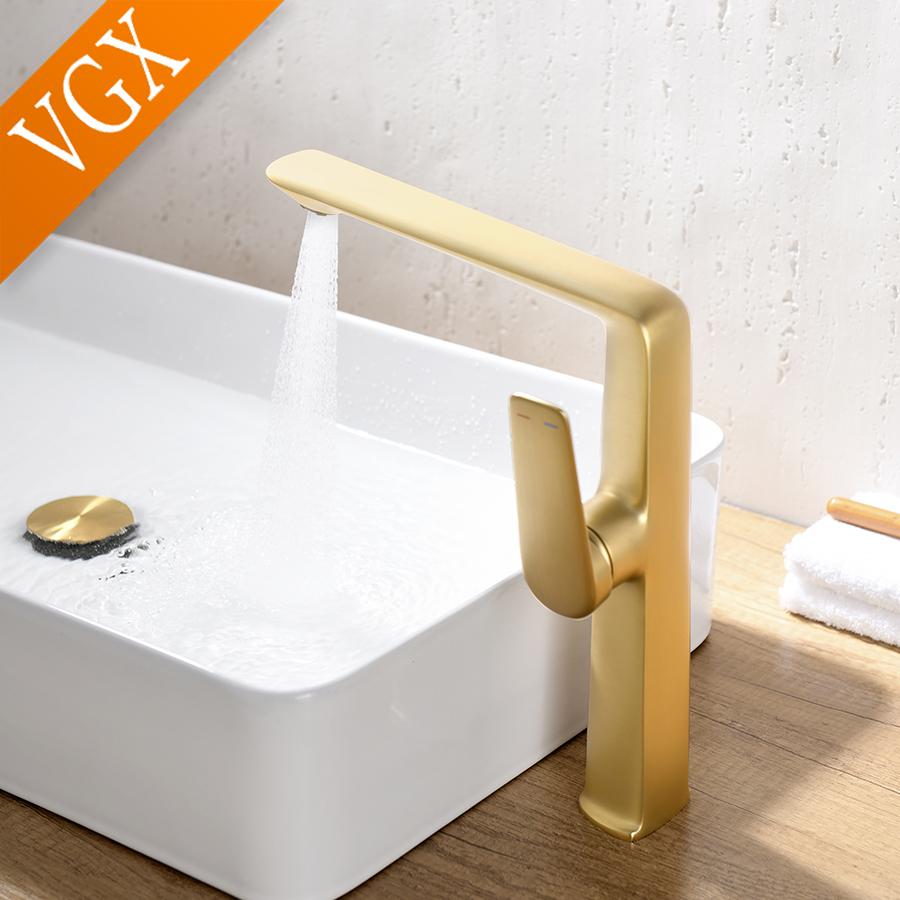 VGX Luxury Bathroom Faucets High Basin Mixer Tall Sink Faucet Gourmet Washbasin Tapware Hot Cold Water Tap Brass Rose Gold Grey