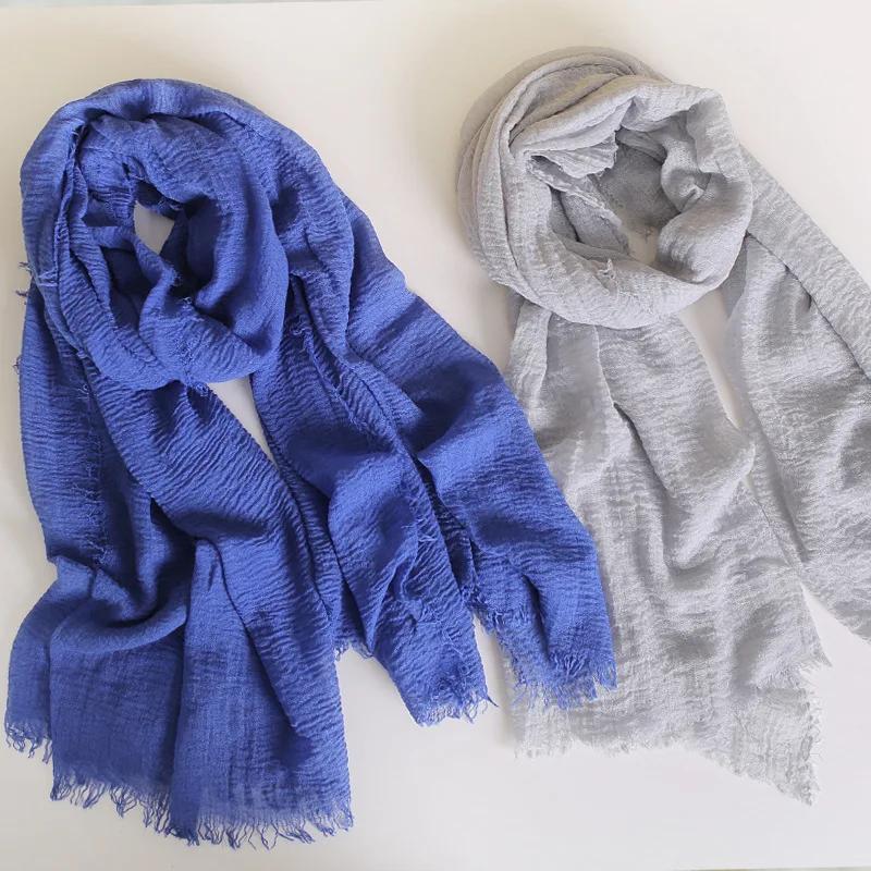 185*90cm Candy Color Cotton Linen Long Scarf Hijab Pashmina Lady Shawls Wraps Head Scarves Neck Bandana Men Scarf/Black Scarves