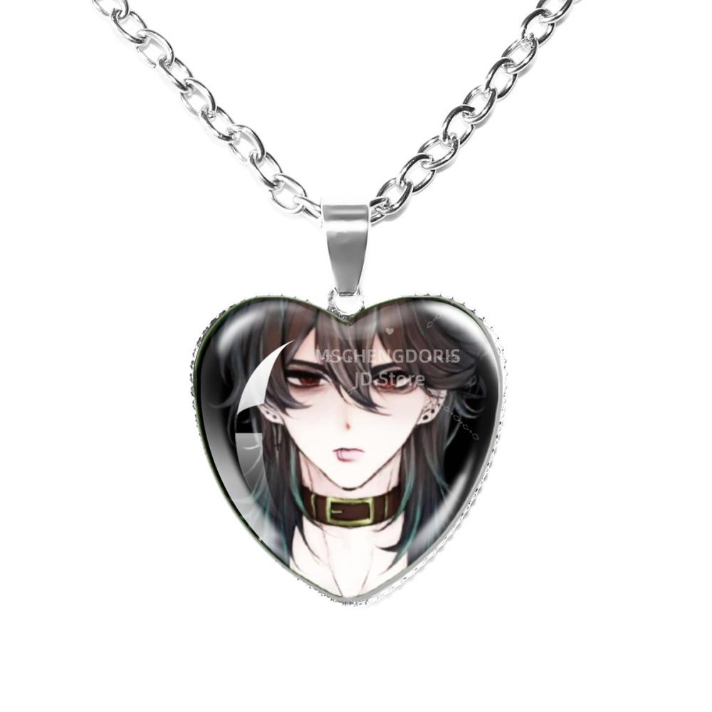 Solivan Brugmansia Sol 'The Kid At the Back' Anime Glass Cabochon Heart Shaped Pendant Necklace Charm Jewelry Gift