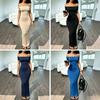 Europe, America and 2026 Summer New Women's Clothing Solid Color Slim-fitting One-word Collar Off-shoulder Short-sleeved Waist Sexy Hip-wrapped Dress