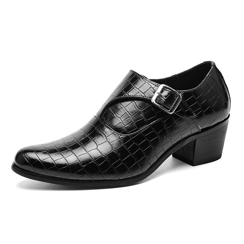 Fashionable 5cm Height Increase Stone Pattern British Casual Men's Leather Shoes