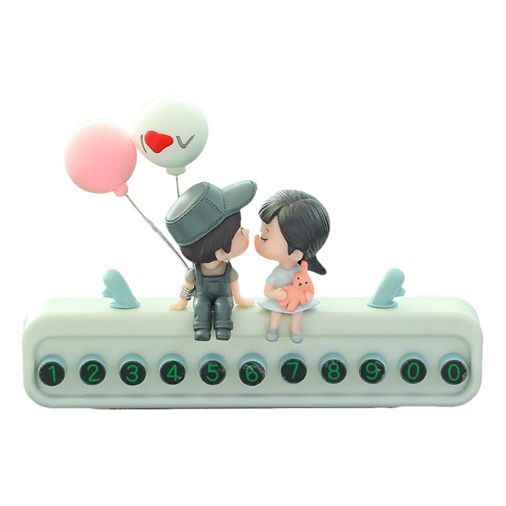 Phone Number Plate Couple Doll Temporary Number Plate Auto Heatproof Decorations Dashboard Display Decorations For Men Women
