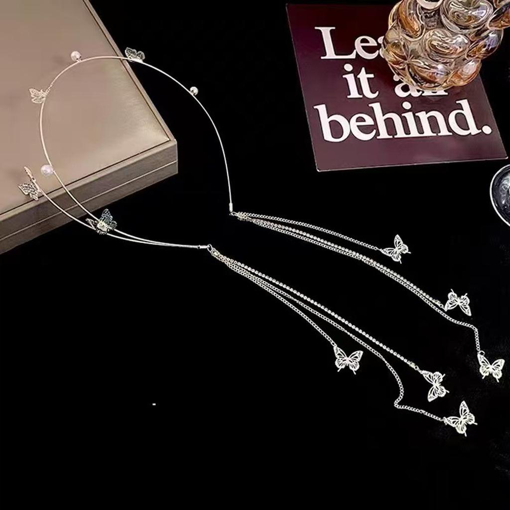 Fascia per Capelli con Nappa a Forma di Farfalla Perla per Donna Strass di Cristallo Copricapo Nuziale Fatto a Mano Fascia per Capelli Donna Accessori per Capelli Tiara