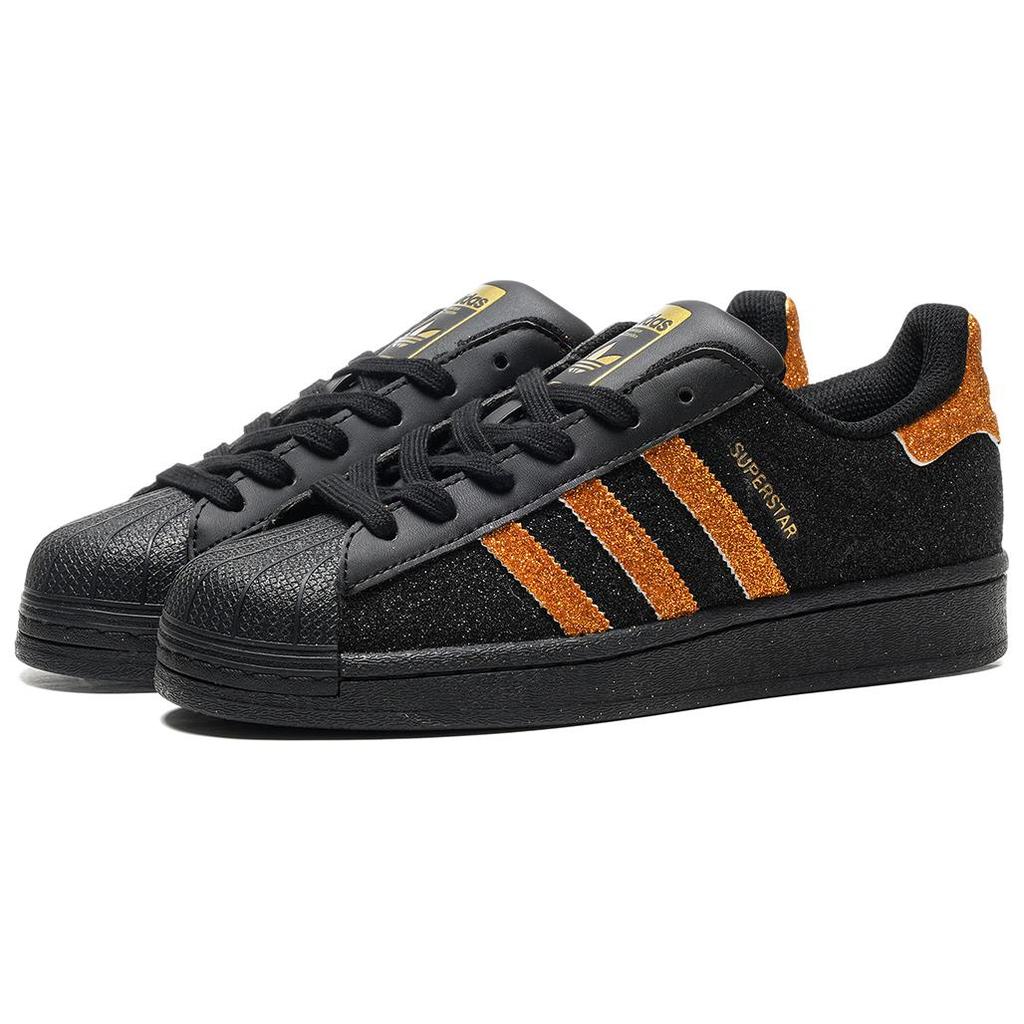 Adidas Originals SUPERSTAR Slip Resistant Abrasion Resistant Low top Skateboard Shoes Unisex Black Gold EG4959(Team415-)