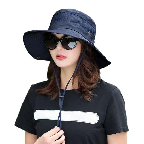 Fisherman Hat Wide Brim Breathable Mesh Sun Hat with Adjustable Drawstring Outdoor Climbing Fishing Hat