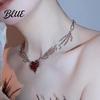 Chain Necklace Women Red Rhinestone Heart Pendant Skeleton Hand Shape