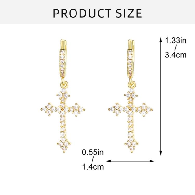 Sophisticated Small CZ Crosses Earrings Elegant Hoop Earrings With Diamonds Inlayed Crosses Pendant For Stylish Women