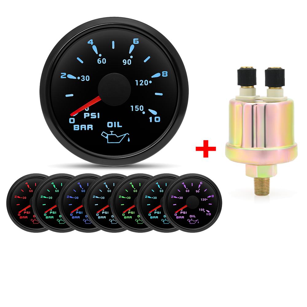 Digital pointer Oil Pressure Gauge 7 Color Oil Pressure Meter Indicator with 0-10Bar Oil Pressure Sensor for Marine Yacht Boat BN