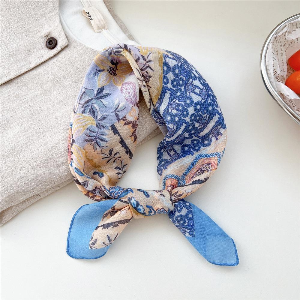 Floral Cotton Linen Print Scarves Cashew Square Handkerchief Simple Small Square Scarf  Outdoor