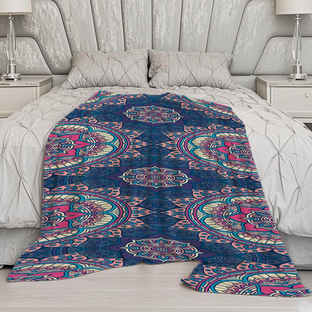 Colorful Mandala Design Microfiber Flannel Cover Blanket Bedroom Living Room Sofa Soft And Comfortable Home Decoration