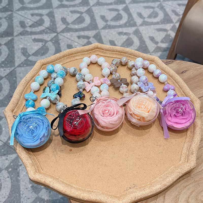Korean-Style Beaded Rose Keychain & Bag Charm Souvenir