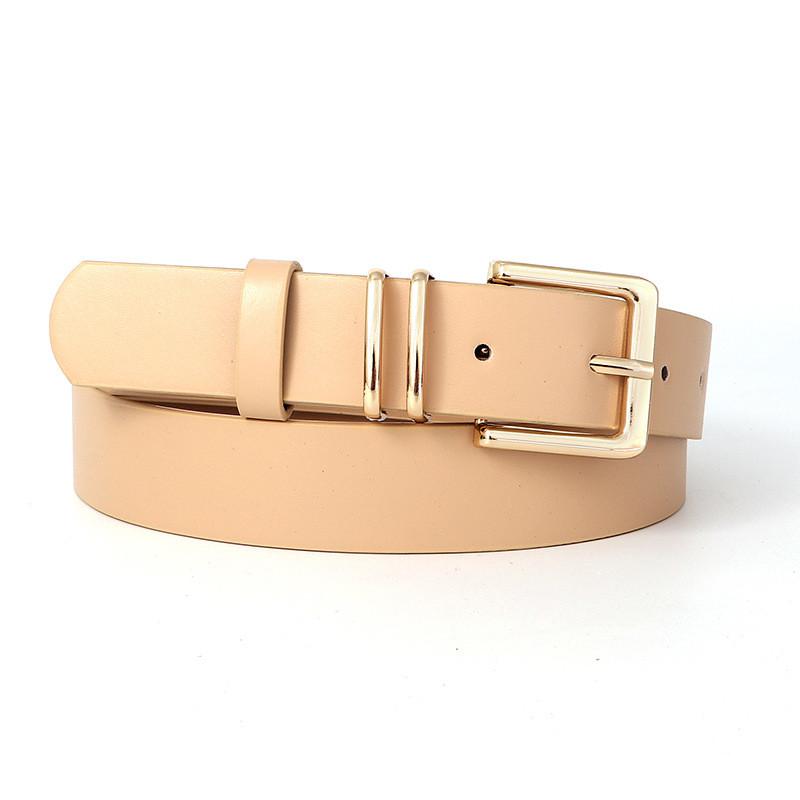 Minimalist Womens Leather Belt With Gold Buckle For Dress And Jeans Wear