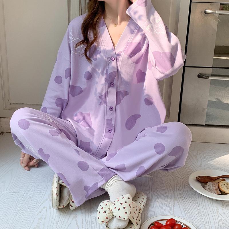 Set Pijama Damă 2024: Haine de casă cu mânecă lungă pentru primăvară, toamnă și iarnă. Perfect pentru Transmisiuni Live ale Micro-Afacerilor.