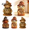 Abgenutzte Holzerntefiguren 3 Stück Herbst Holz Vogelscheuchenfiguren, Bauernhaus Rustikale Statue mit Ahorn Saisonale Feiertagsparty Zubehör