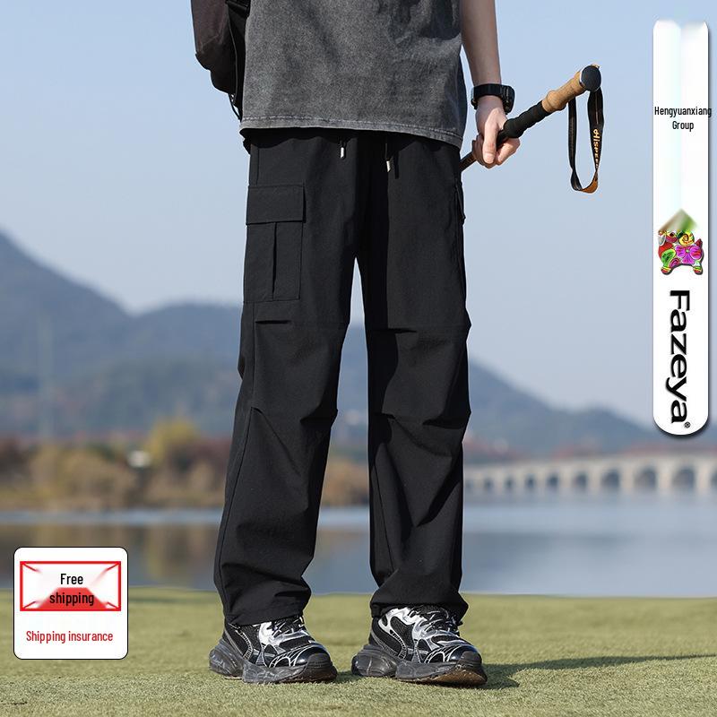 

Hengyuanxiang 2025 Летние парные уличные парашютные брюки карго: Широкие брюки, Легкие, Повседневные S чёрный