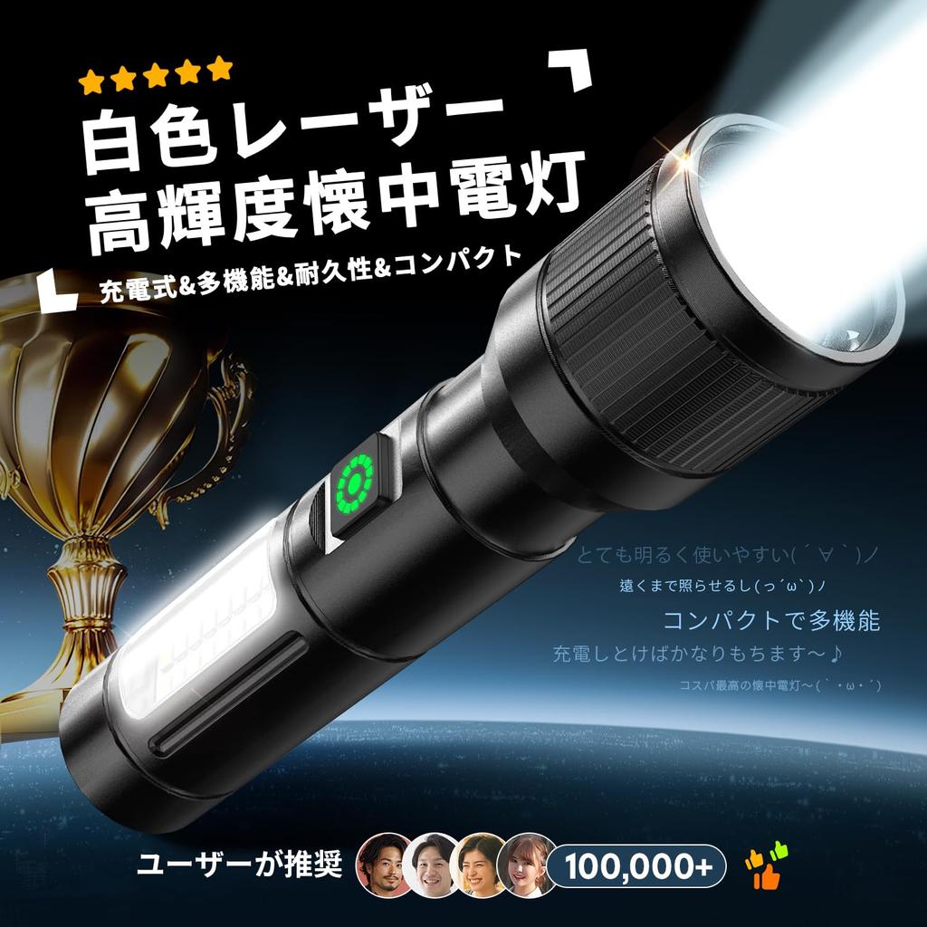 Svoko Flashlight Latest Enhanced Version Luminous Handheld Torch LED Light White and Red COB Work Light 6 Modes Dimming Maximum Illumination Distance