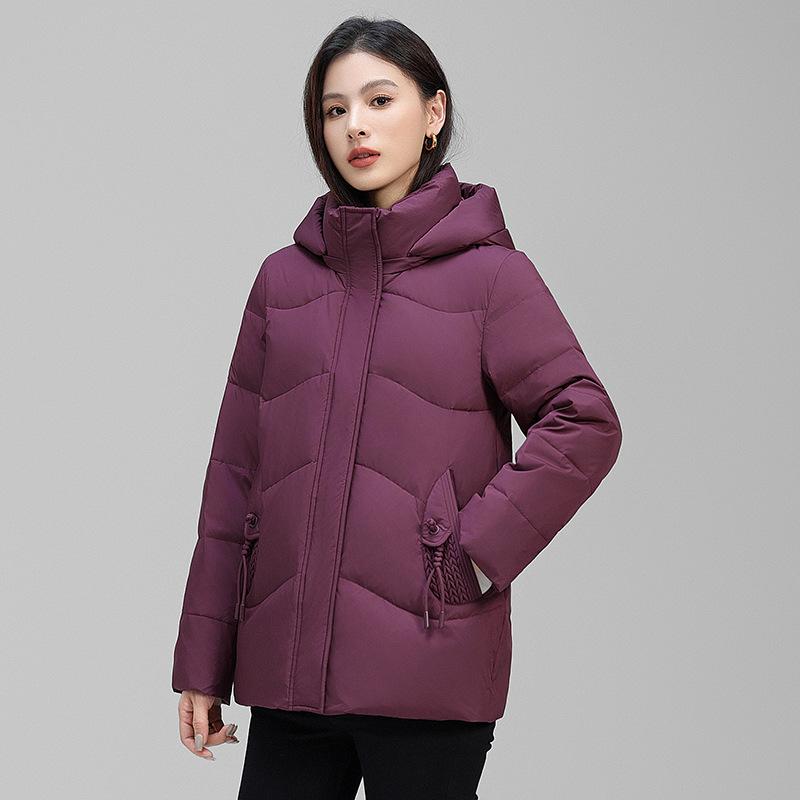 White Eiderdown Down Jacket Female Short Loose New Young and Middle-aged Mother Winter Wild Hooded Down Jacket