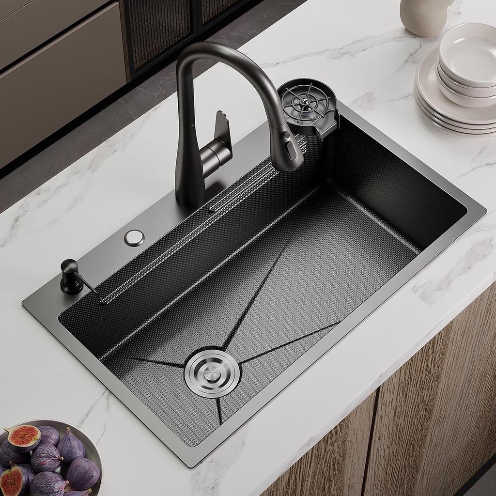 Silver Nano Embossed 304 Stainless Steel Kitchen Sink Large Single Slot Home Improvement Multifunction Wash Basin For Kitchen