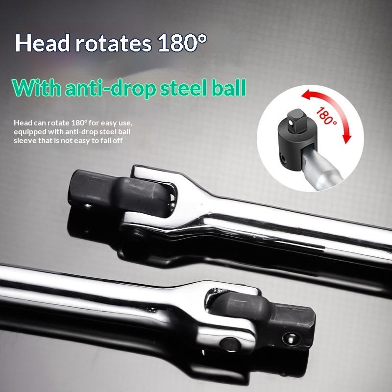 Drive Breaker Bar Wrench Socket 6/10/12Inch Extension 180-Degree Cr-V Flex Head And Engraved Non-Slip Handle Repair Tools