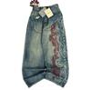 BeatStreet Y2K Jeans Baggy Bordados de Nuevo Patrón Americano Moda Hip Hop Vintage de Calle Pantalones de Pierna Ancha Casual Joker Pareja