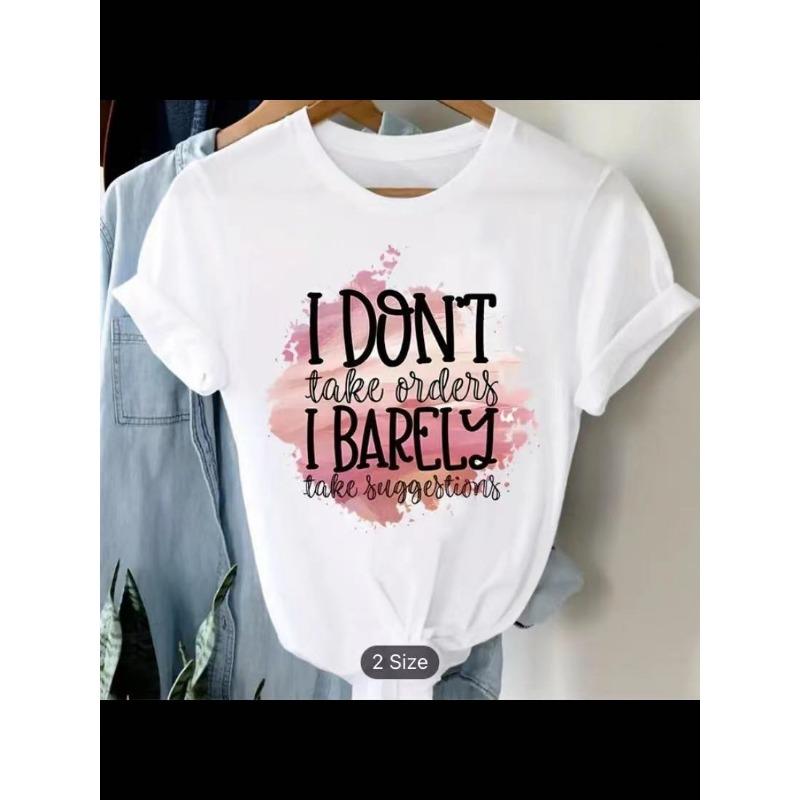 Maglietta estiva girocollo stampata, alla moda, casual, carina, a maniche corte, da donna, in puro cotone