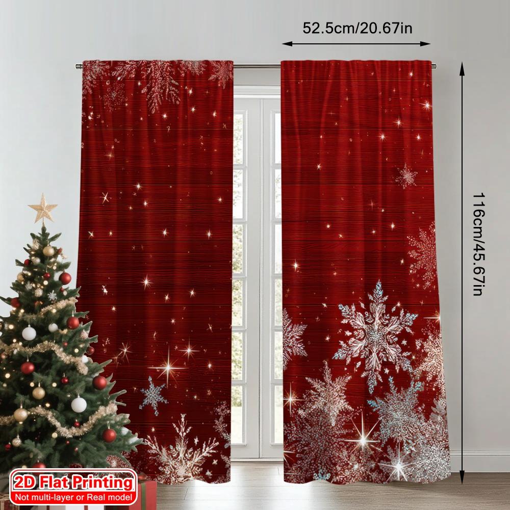 Flat Printing Happy Christmas Party Curtains Red Snowflakes Festive Digital Printed Polyester Drapes Family Curtain Set Of 2 Made Washable