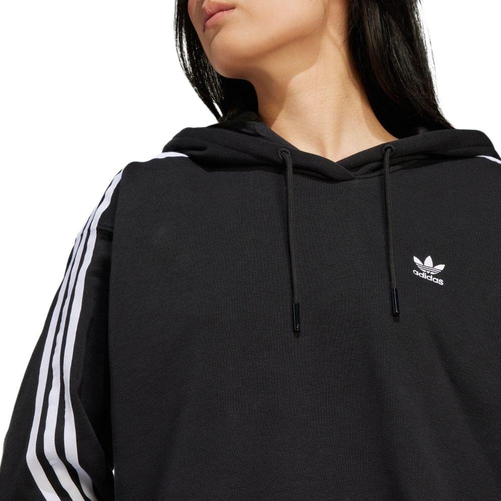 Adidas Originals Adicolor Series Hooded Striped Fitted Cropped Long Sleeve Sweatshirt Women Sweatshirt Black IU2424